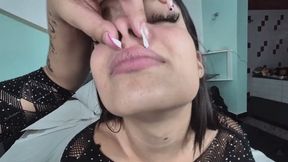 Squeezing, opening and squashing her small stuck-up girl nose !! By Sophie Smith and Lena Cam Babi