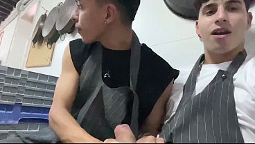 Submissive Latino in BDSM Cross Bondage, Rimming &amp_ Public Hotel Kitchen Sex