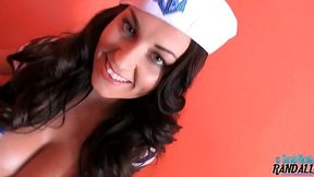 Big titted, sailor lady is showing us what she likes to do while no one is watching