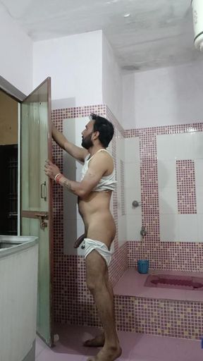 Young hairy man enjoy masterbating with friends