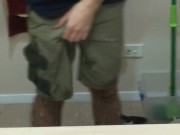 Tradie in hiviz shows his cock in the mirror