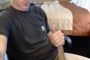 Light-haired dude Strokes Off On webcam
