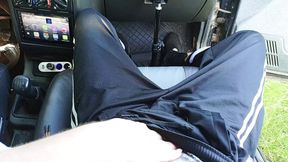 in the car in the parking lot, my stepmom jerks off my dick until I cum