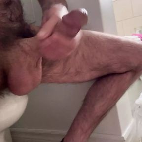 Horny penis stroking and hairy spread legs