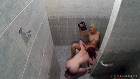 Ryta Lucky gives her girlfriend a nice cunnilingus in the bathroom