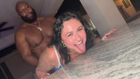Chubby girl accepts BBC in backyard after Lions game