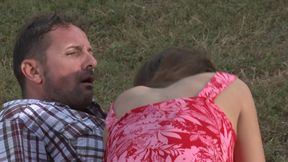 Busty babe gets anally fucked outdoor