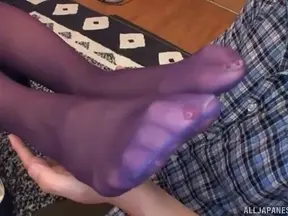 Seductive Japanese MILF Uses Pantyhosed Feet & Mouth To Cockstroke Blissfully