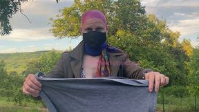 how about "Laundry in style: the charm of fuchsia shave while hanging clothes"?