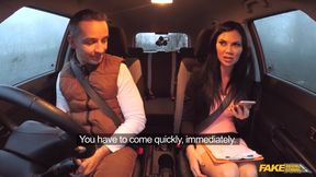 Jasmine Jae gets a DOUBLE CREAMPIE during a Hot Car Threesome - Fake Driving School