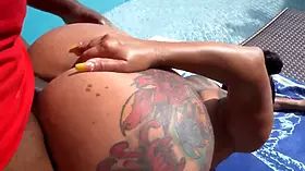 Queen Rogue gets a hot shower with BBC from outside Puerto Rico Mansion!