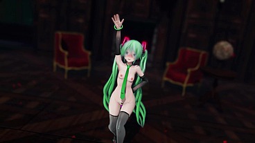 Miku Hatsune Undress Dance Hentai Pussy Plug Toy Reversible Campaign Song MMD 3D Green Hair