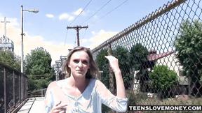 ”Stranded blonde has outdoor sex for money”