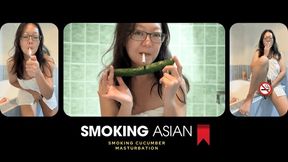 Horny Smoking Asian MILF: Bathroom Cucumber Fuck & Smoke Orgasm