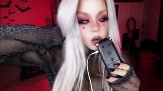 ASMR BLONDE WITH LONG MELONS PLAYS WITH SALIVA