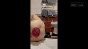I Show and Enjoy My Huge Anal Prolapse in the Bathroom