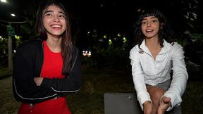 Petite Colombian beauty gets dominated in a public park threesome