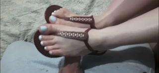 Big cock cum all over my feet with my old red sandals