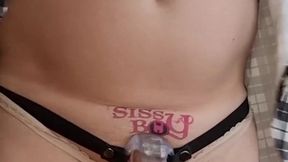 sissy s huge cumshot in chastity belt.