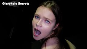 Hottie takes first gloryhole ride of her life