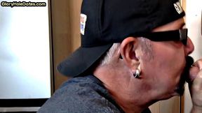 Greedy gloryhole sucker blows in homemade closeup