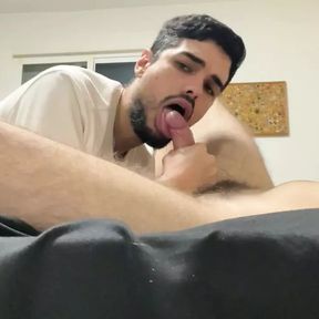 Making my roommate cum after a blowjob