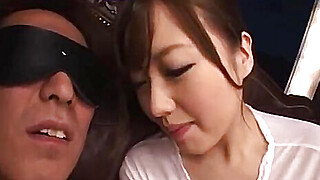 Asian Girl In White Top Giving Handjob And Blowjob For Blindfolded Guy Facial On The Carpet