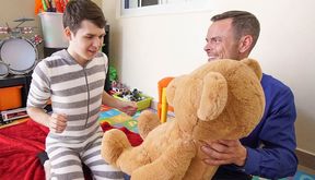 Twink Stepson And Stepdad Family Threesome With Stuffed Bear