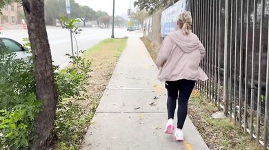 Big bouncing pokies soaking wet as she sprints outdoors braless