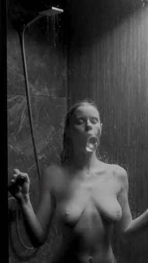 Steamy Shower Solo Scene (Dildo &amp; POV) - Real Amateur B&amp;W Artsy Tape   Clip 1
