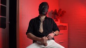 Masked Handsome Man Noel Dero Watches Kinky Porn and Jerks off. Loud Moans and Orgasm of a Young Guy