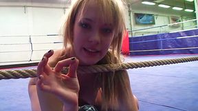 Two blonde actresses eat each other on the ring and camera man chooses the best angle