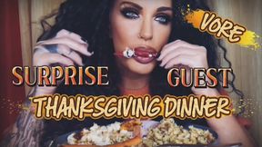 SURPRISE GUEST FOR THANKSGIVING DINNER- MistressRavenFD - Giantess Raven eats a surprise guest at Her Thanksgiving dinner