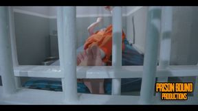 Cleaning Duty 2 - Shackled Prison Girl Dressed In Orange Jumpsuit Sweeps, Mops, and Scrubs her Jail Cell Before Laying Down and Taking Off Her Canvas Slip-on Shoes - 1080p - MP4