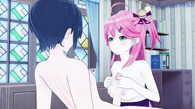 Sakura Miko’s glossy bedroom fun with all of me in full 3D Hentai game action