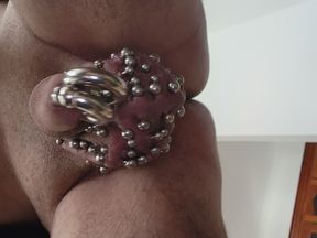 Double 00 prince albert piercings, heavily pierced scrotum estim stimulation until thick cum flows