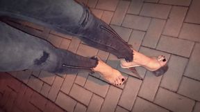 I walk in clear high heels on the street -  night walk