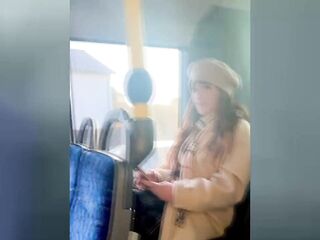 Cute t-girl hotty masturbation on public bus until ejaculation!