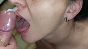 Stepmom Finally Alone with Me, Sucks My Dick and Swallows Every Drop