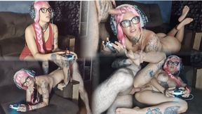 Fucking the hot nerd while she plays video games.