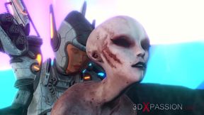 Female alien gets fucked hard by sci-fi explorer in spacesuit on exoplanet