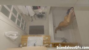 Captured my girl on tape stripping and showering in the hot tub