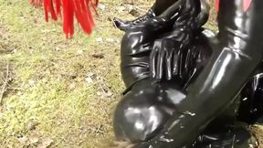 Raw, wet, boot-worshipping slave receives merciless facesitting and filthy dialogue from dominant mistress Arya