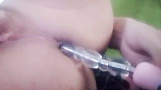 Femboy poking her bussy with a fresh fucktoy