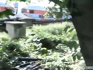 Czech granny is sucking a punk hard jock and getting banged very hard, in the nature