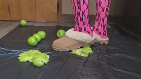 Pink socks and ugg slipper crushing apples