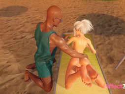 Big tits futanari babe fucking a black guy on a beach in a 3d animation