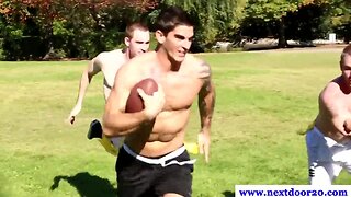 Athletic amateurish jocks massaging cocks