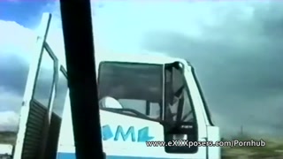 Naked teen in car flashing to passing truckers