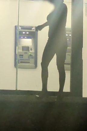 Sissy in Slutty Dress Masturbating Her Ass in Public ATM with Dildo at Night